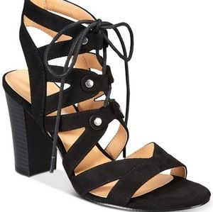Xoxo Balta black chunky heel sandals lace up